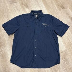 Harley Davidson Shirt Mens XL Navy Short Sleeve Button Up Embroidered